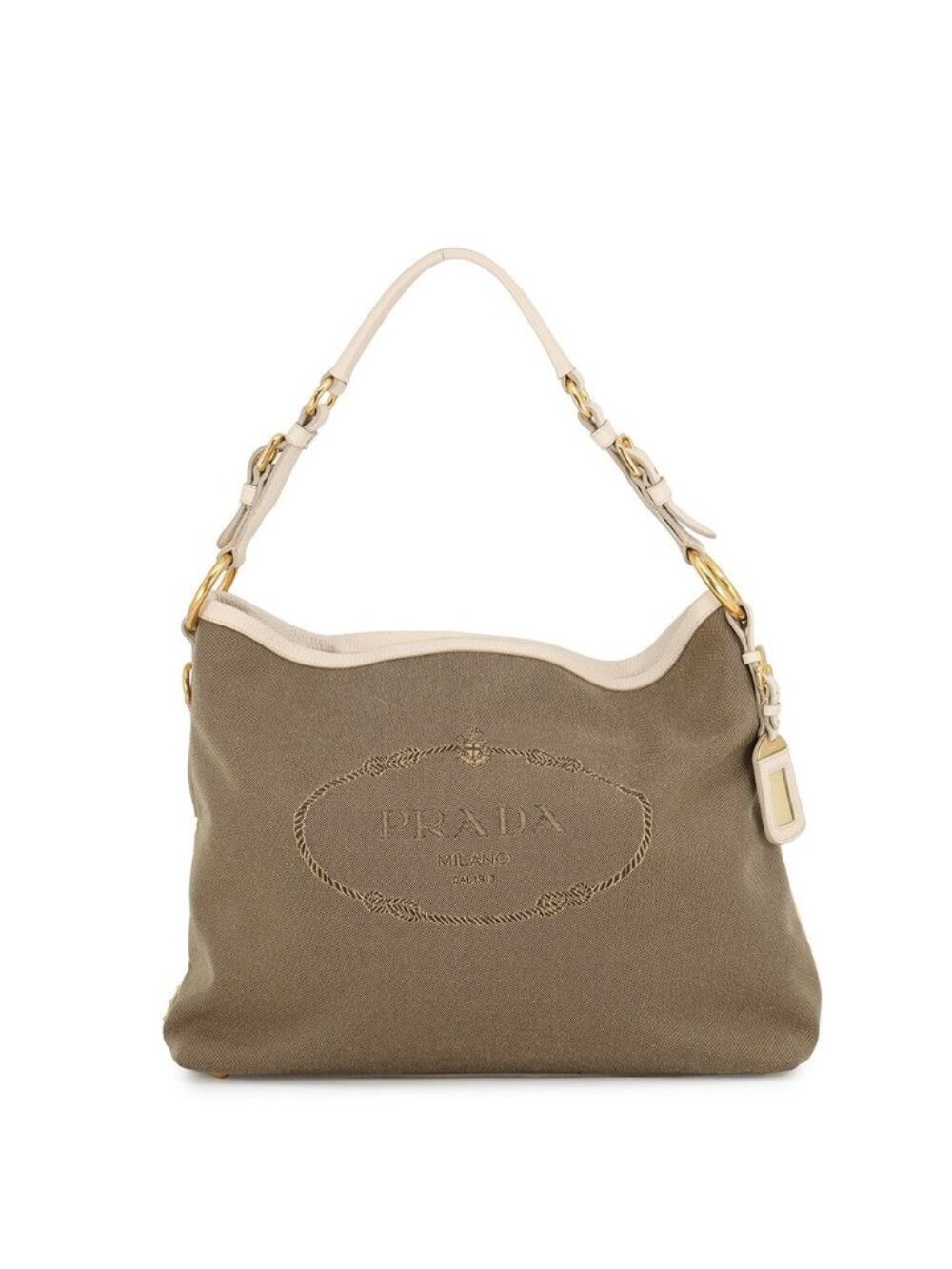 Prada Shoulder Bag Logo Jacquard Canvas Leather White